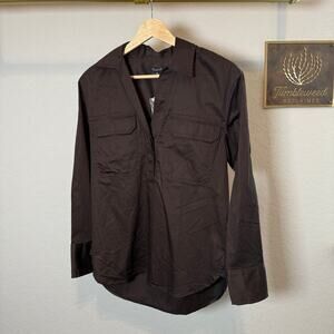 Women's Madewell Chocolate Brown Long Sleeve Popover Blouse Size XXS NEW
